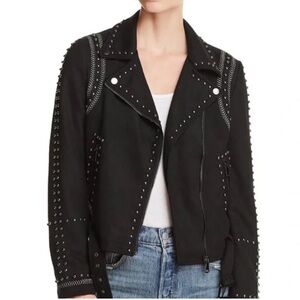 Aqua Coat Black Suede-Look Studded Motorcycle western Jacket Winter trendy small